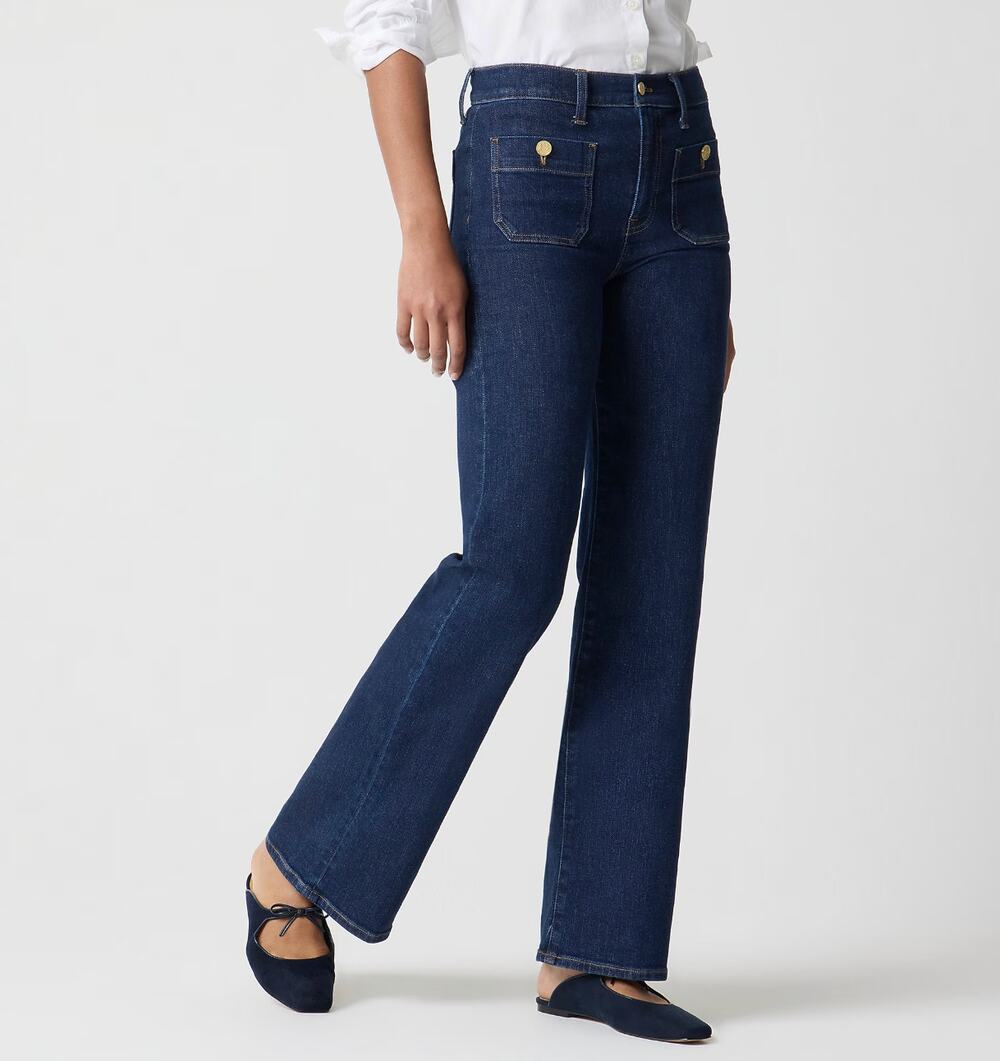 J.Crew Slim Wide Leg Sailor Jean All Day Stretch Dark Denim Wash Blue US 35 NWT